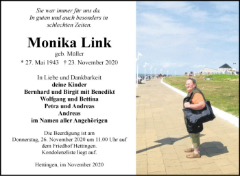 Traueranzeige von Monika Link von Fränkische Nachrichten