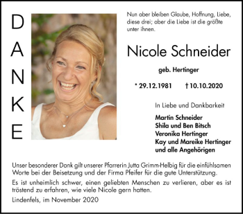 Traueranzeige von Nicole Schneider von Bergsträßer Anzeiger