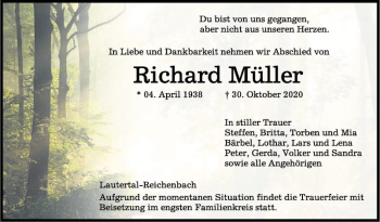 Traueranzeige von Richard Müller von Bergsträßer Anzeiger