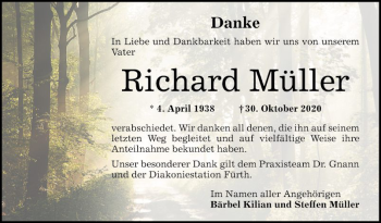 Traueranzeige von Richard Müller von Bergsträßer Anzeiger