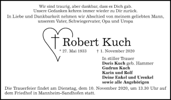 Traueranzeige von Robert Kuch von Mannheimer Morgen