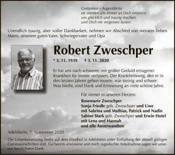 Traueranzeige von Robert Zweschper von Fränkische Nachrichten