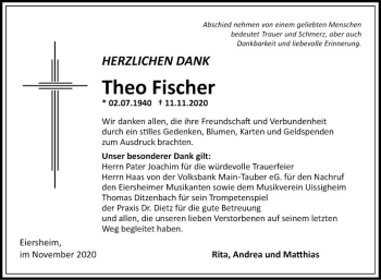 Traueranzeige von Theo Fischer von Fränkische Nachrichten