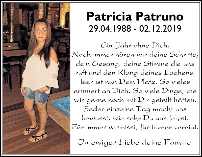  Traueranzeige für Patricia Patruno vom 02.12.2020 aus 