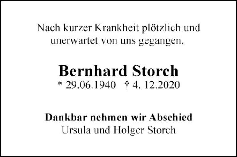 Traueranzeige für Bernhard Storch vom 12.12.2020 aus Mannheimer Morgen
