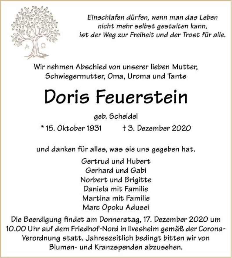 Traueranzeigen Von Doris Feuerstein | Trauerportal Ihrer Tageszeitung