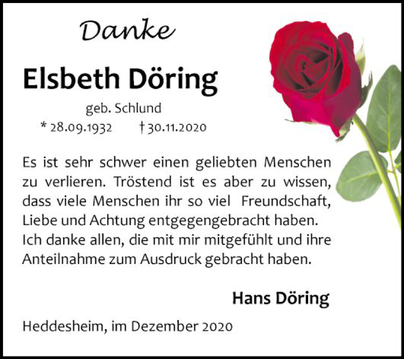  Traueranzeige für Elsbeth Döring vom 24.12.2020 aus Mannheimer Morgen