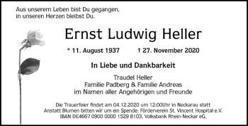 Traueranzeige von Ernst Ludwig Heller von Mannheimer Morgen