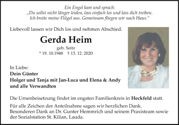 Traueranzeige von Gerda Heim von Fränkische Nachrichten