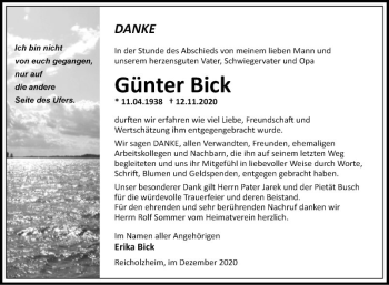 Traueranzeige von Günter Bick von Fränkische Nachrichten