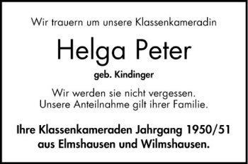 Traueranzeige von Helga Peter von Bergsträßer Anzeiger