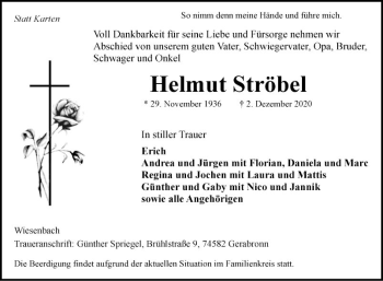 Traueranzeige von Helmut Ströbel von Fränkische Nachrichten