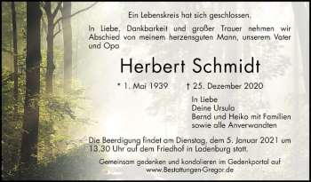 Traueranzeige von Herbert Schmidt von Mannheimer Morgen