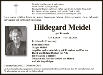 Traueranzeige von Hildegard Meidel von Fränkische Nachrichten