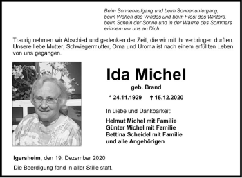 Traueranzeige von Ida Michel von Fränkische Nachrichten