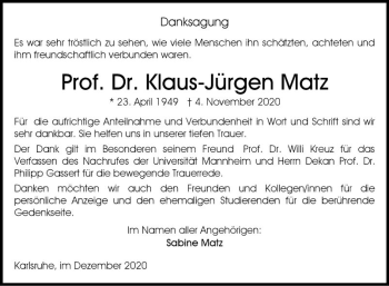 Traueranzeige von Klaus-Jürgen Matz von Mannheimer Morgen