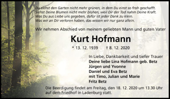 Traueranzeige von Kurt Hofmann von Mannheimer Morgen