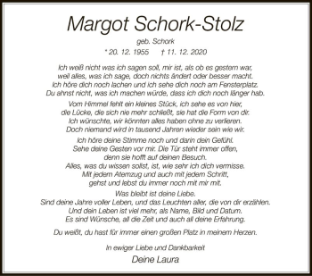 Traueranzeige von Margot Schork-Stolz von Fränkische Nachrichten