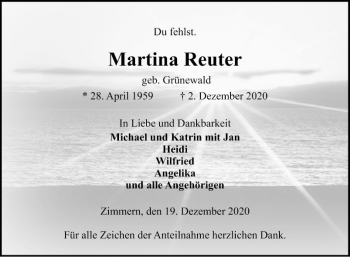 Traueranzeige von Martina Reuter von Fränkische Nachrichten