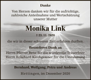 Traueranzeige von Monika Link von Fränkische Nachrichten