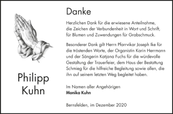 Traueranzeige von Philipp Kuhn von Fränkische Nachrichten