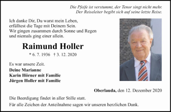 Traueranzeige von Raimund Holler von Fränkische Nachrichten