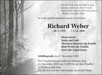 Traueranzeige von Richard Weber von Fränkische Nachrichten