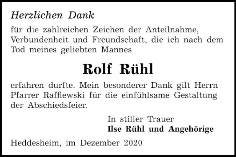  Traueranzeige für Rolf Rühl vom 22.12.2020 aus Mannheimer Morgen
