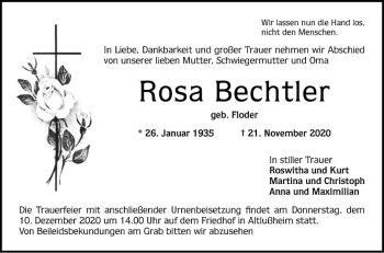 Traueranzeige von Rosa Bechtler von Schwetzinger Zeitung