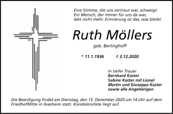 Traueranzeige von Ruth Möllers von Mannheimer Morgen