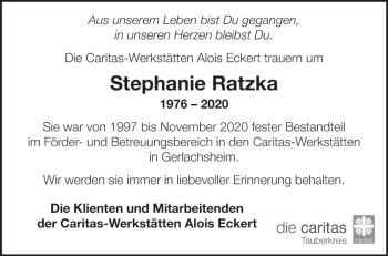 Traueranzeige von Stephanie Ratzka von Fränkische Nachrichten