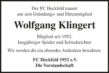 Traueranzeige von Wolfgang Klingert von Fränkische Nachrichten