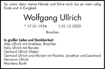 Traueranzeige von Wolfgang Ullrich von Schwetzinger Zeitung