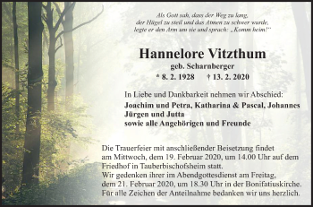 Traueranzeige von Hannelore Vitzthum 
