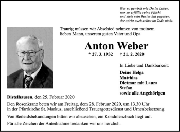 Traueranzeige von Anton Weber von Fränkische Nachrichten