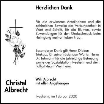 Traueranzeige von Christel Albrecht von Mannheimer Morgen