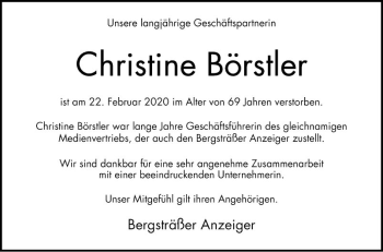 Traueranzeige von Christine Börstler von Mannheimer Morgen