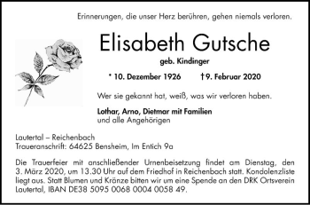 Traueranzeige von Elisabeth Lutsche von Bergsträßer Anzeiger