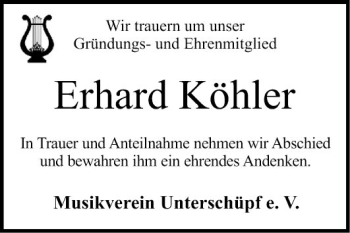 Traueranzeige von Erhard Köhler von Fränkische Nachrichten