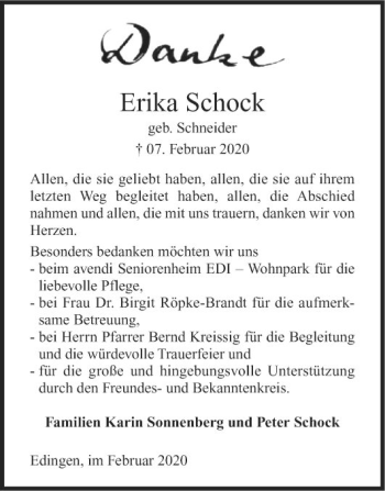 Traueranzeige von Erika Schock von Mannheimer Morgen