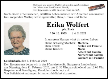 Traueranzeige von Erika Wolfert von Fränkische Nachrichten