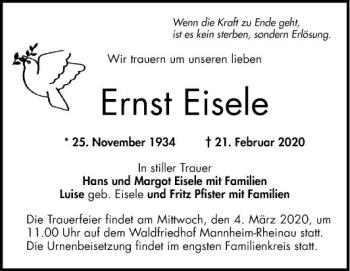 Traueranzeige von Ernst Eisele von Mannheimer Morgen