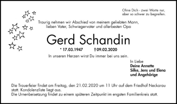 Traueranzeige von Gerd Schandin von Mannheimer Morgen