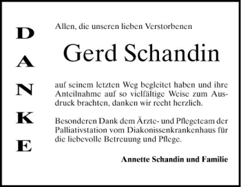 Traueranzeige von Gerd Schandin von Mannheimer Morgen