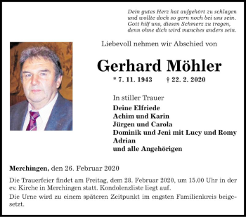 Traueranzeige von Gerhard Möhler von Fränkische Nachrichten