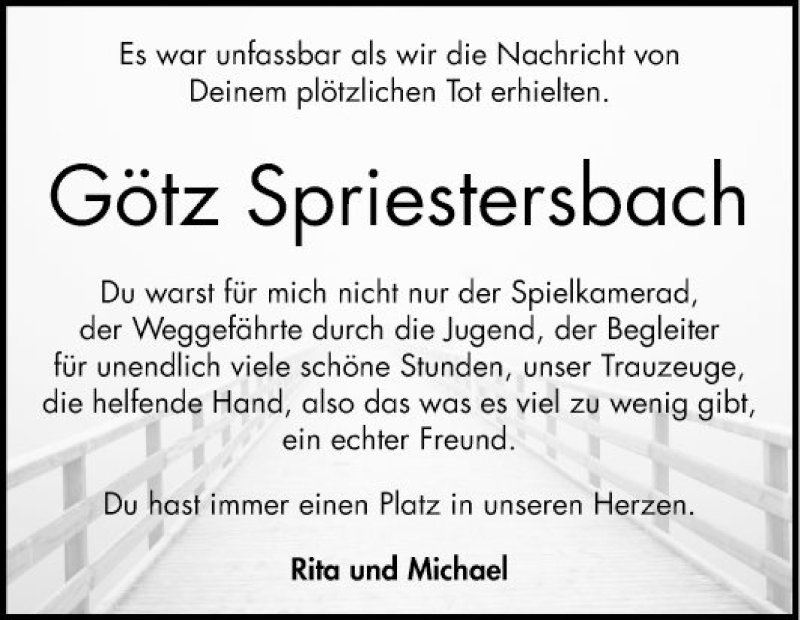  Traueranzeige für Götz Spriestersbach vom 01.02.2020 aus Bergsträßer Anzeiger