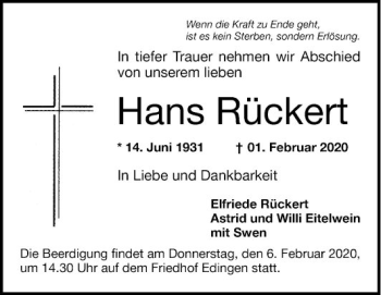 Traueranzeige von Hans Rückert von Mannheimer Morgen