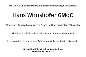 Traueranzeige von Hans Wirnshofer von Schwetzinger Zeitung