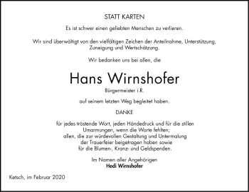 Traueranzeige von Hans Wirnshofer von Schwetzinger Zeitung