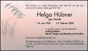 Traueranzeige von Helga Hübner von Bergsträßer Anzeiger